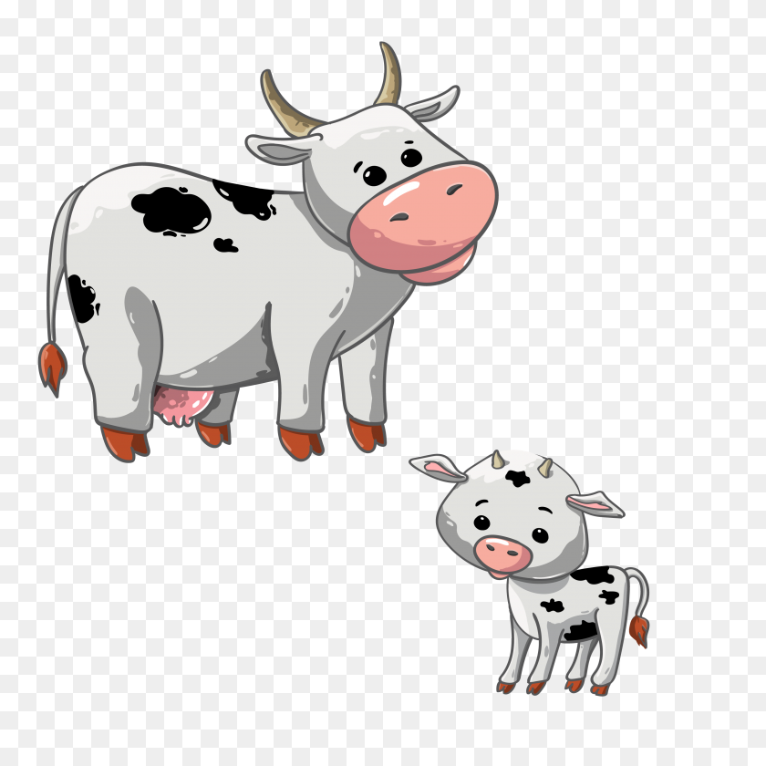3000x3000 Cartoon Cow And Calf Free Vectors For Download - Funny Cow Clipart
