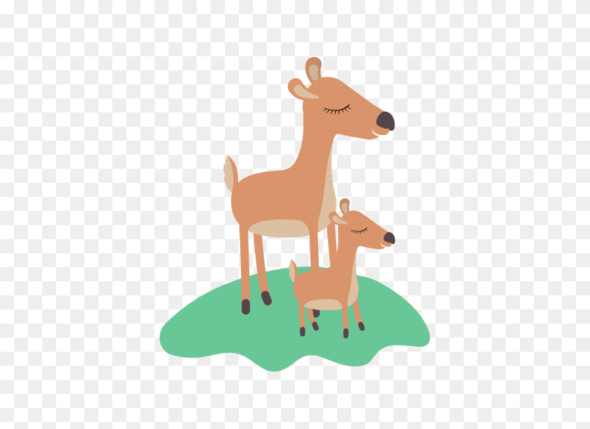 550x550 Cartoon Deer Mom And Calf Over Grass In Colorful Silhouette - Grass Silhouette PNG