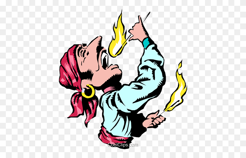 438x480 Cartoon Flame Swallower Royalty Free Vector Clip Art Illustration - Flame Vector PNG
