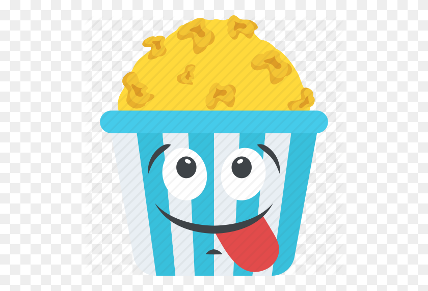 512x512 Cartoon, Funny, Hungry, Popcorn Emoji, Snacks Icon - Funny Emoji PNG