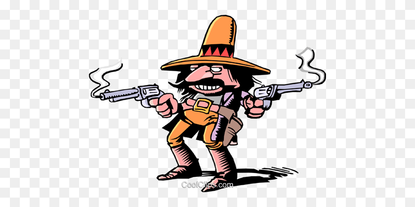 480x359 Cartoon Gunslinger Royalty Free Vector Clip Art Illustration - Bandit Clipart