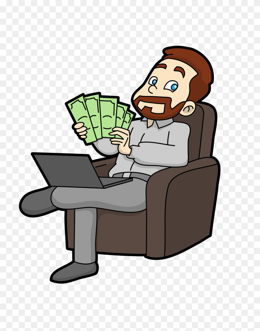 2000x2588 Cartoon Guy Counting Money He Made Online - Money Cartoon PNG