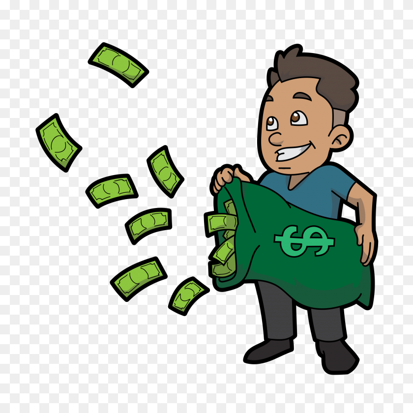 2000x2002 Cartoon Guy Letting Money Fly - Cartoon Money PNG