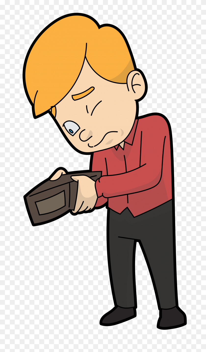 2000x3520 Cartoon Guy Looking For Money In His Empty Wallet - Empty Wallet PNG