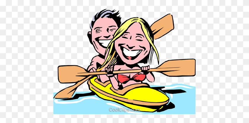 480x357 Cartoon Kayaking Royalty Free Vector Clip Art Illustration - Kayak Clipart