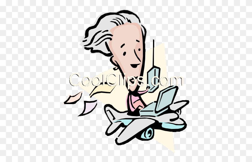 422x480 Cartoon Lady Traveling In An Airplane Royalty Free Vector Clip Art - Airplane Clipart