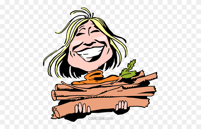 480x479 Cartoon Lady With Firewood Royalty Free Vector Clip Art - Firewood Clipart