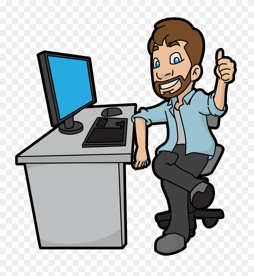 Cartoon Man Approving His New Computer Cartoon Computer Png