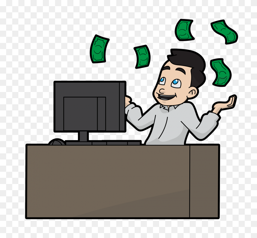 2000x1836 Cartoon Man Enjoying His Flying Online Money - Money Flying PNG