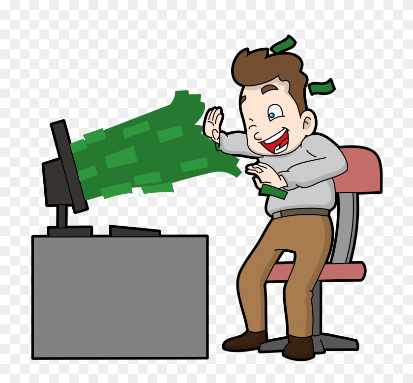 2000x1844 Cartoon Man Getting A Rush Of Cash Online - Rush Clipart