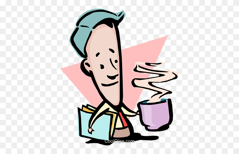 416x480 Cartoon Man With Cup Of Coffee Royalty Free Vector Clip Art - Man Drinking Coffee Clipart