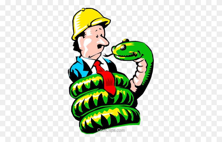 325x480 Cartoon Man With Python Royalty Free Vector Clip Art Illustration - Python Clipart