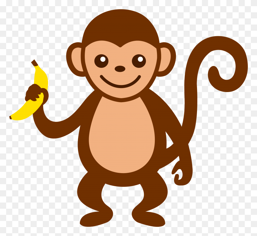 6597x6001 Cartoon Monkey Clip Art Cute Monkey With Banana - Nice Words Clipart