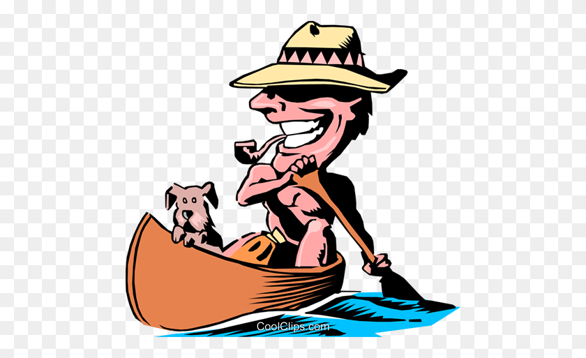 480x453 Cartoon Paddler Royalty Free Vector Clip Art Illustration - Fishing Hat Clipart