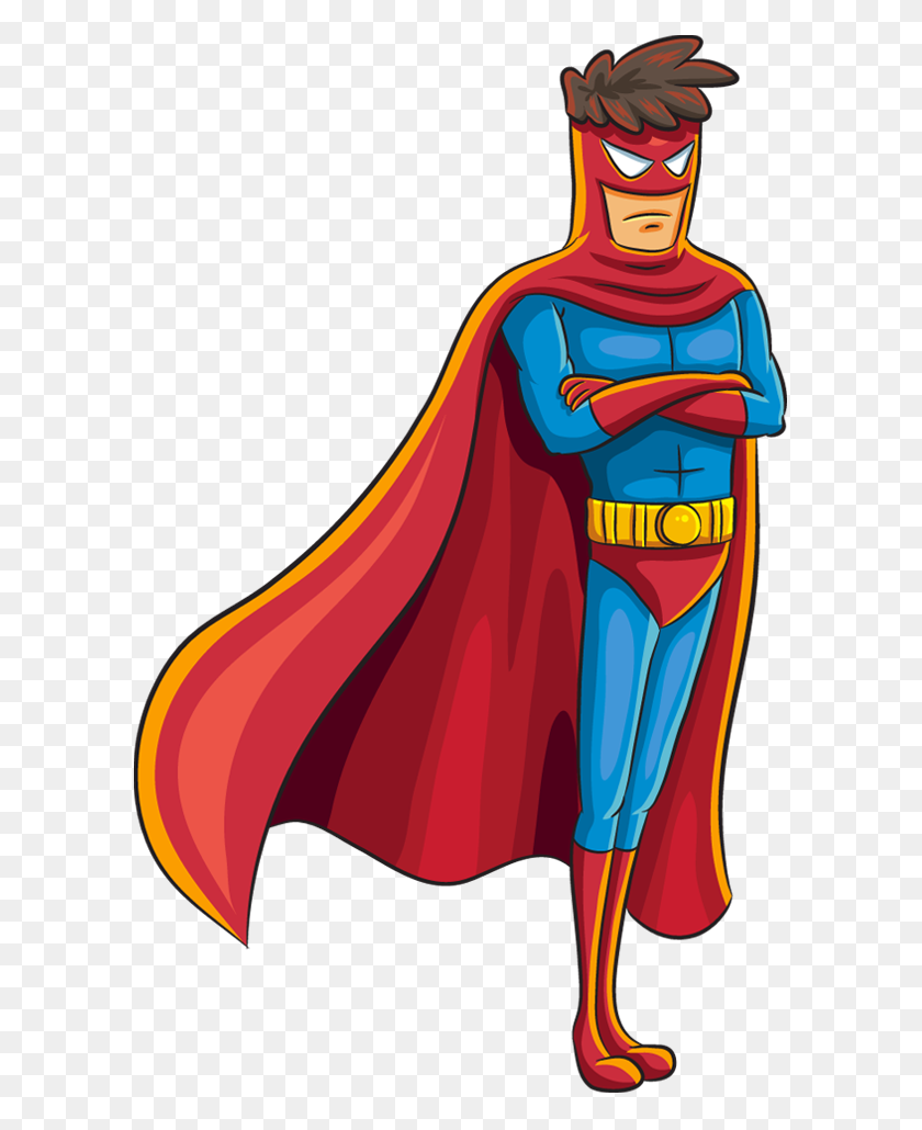 600x970 Cartoon Serious Superhero Standing With His Arms Crossed - Crossed Arms Clipart