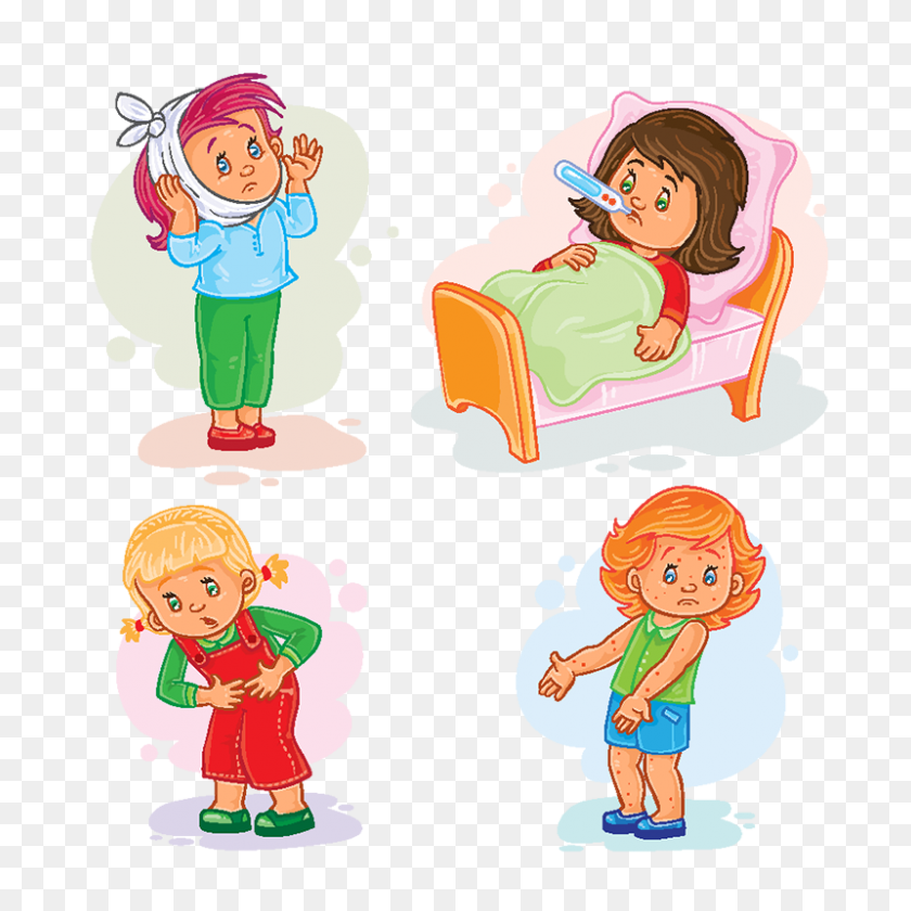 800x800 Cartoon Sick Baby With Fever, Cartoon Baby Illustrations, Have - Spring Fever Clipart