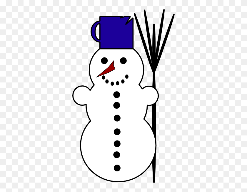 348x592 Cartoon Snowman With Chipped Cup Hat Clip Art - Snowman Clipart PNG