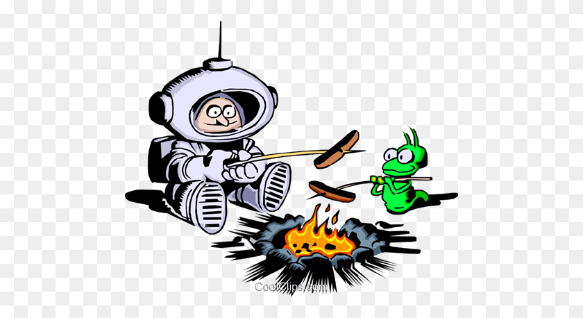 480x398 Cartoon Spaceman Roasting Hot Dogs Royalty Free Vector Clip Art - Spaceman Clipart