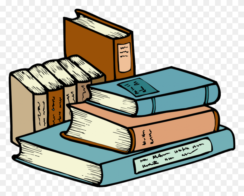 800x631 Cartoon Stack Of Books Group With Items - Pile Of Books PNG