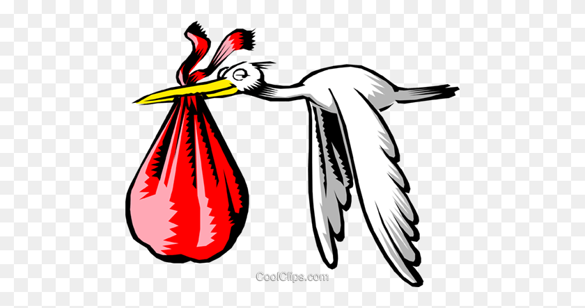 480x383 Cartoon Stork Royalty Free Vector Clip Art Illustration - Stork Clipart