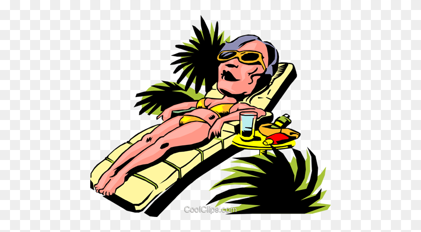 480x404 Cartoon Sun Worshipper Royalty Free Vector Clip Art Illustration - Sunbathing Clipart