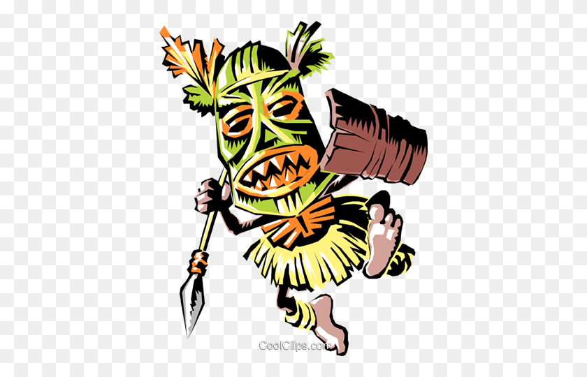 384x480 Guerrero Tribal De Dibujos Animados Libre De Regalías Imágenes Prediseñadas Vectoriales Ilustración - Voodoo Clipart
