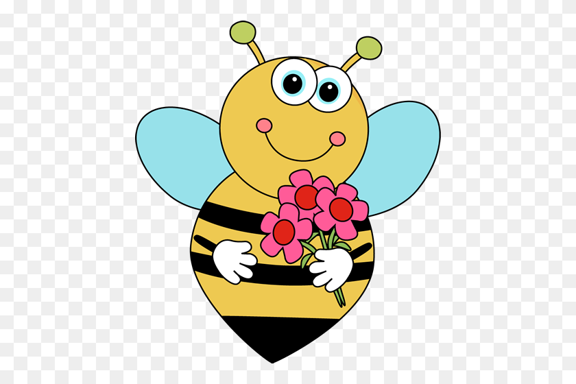 446x500 Cartoon Valentine's Bee With Flowers Clip Art - Floral Swag Clipart