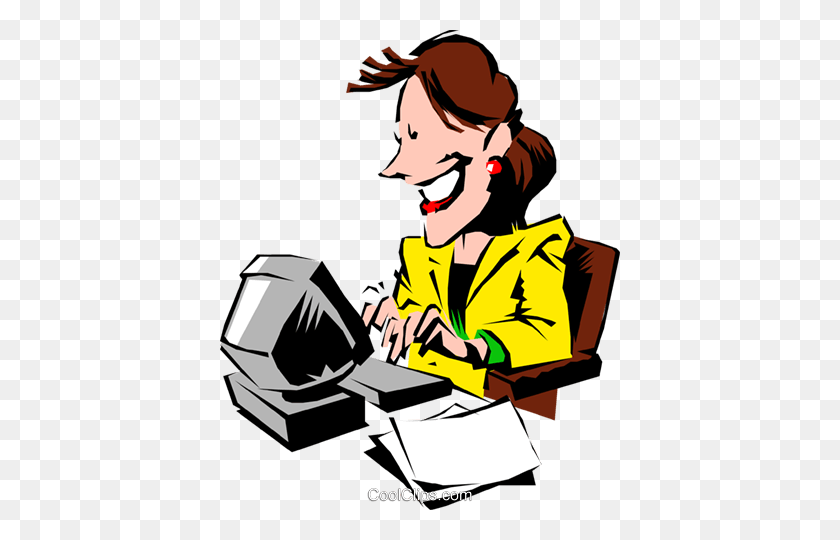 400x480 Cartoon Woman Typing - Student Working Clipart