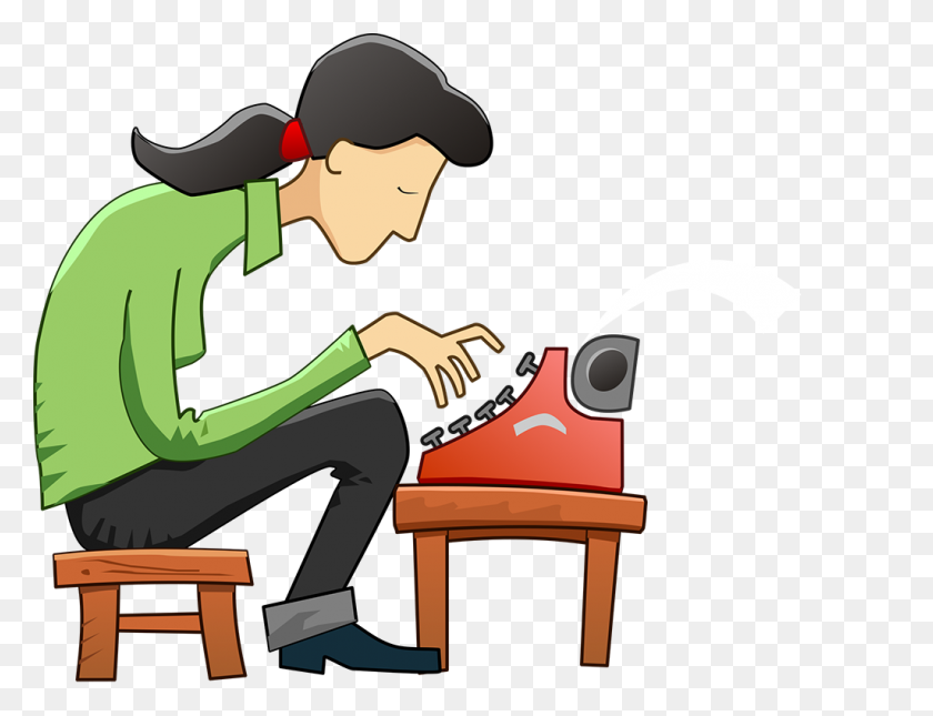 1024x768 Cartoon Woman Using Typewriter Tim - Typewriter Clipart