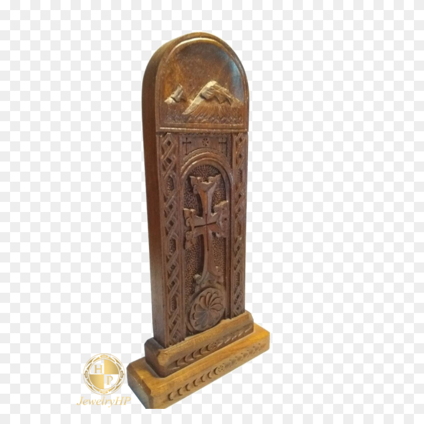 800x800 Carved Sculpture Khachqar With Cross On Walnut Wood - Wood Cross PNG