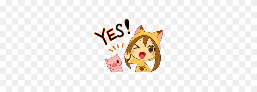 240x240 Cat Anime Girl And Cute Pig Line Stickers Line Store - Anime Cat PNG