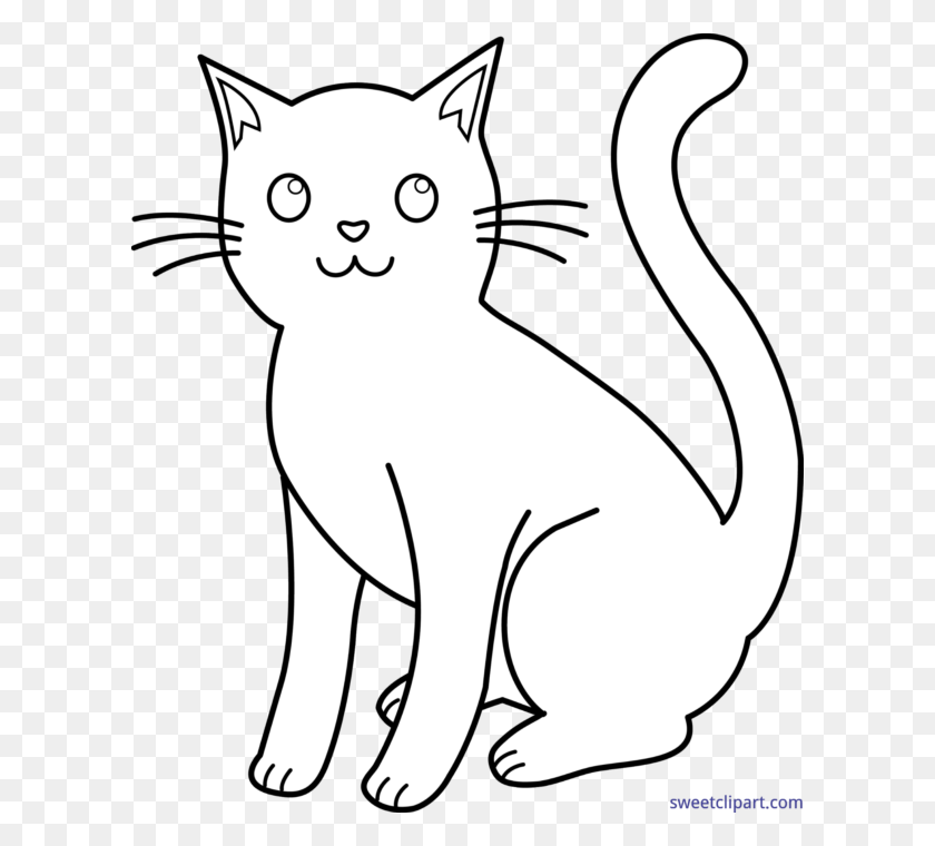 604x700 Кошка Черный Белый Штриховой Картинки - Ланч-Бокс Клипарт Черный И Белый