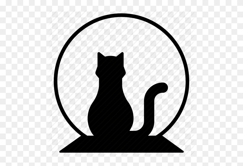 512x512 Gato, Chat, Halloween, Luna, Noche, Techo, Icono De Superstición - Icono De Gato Png