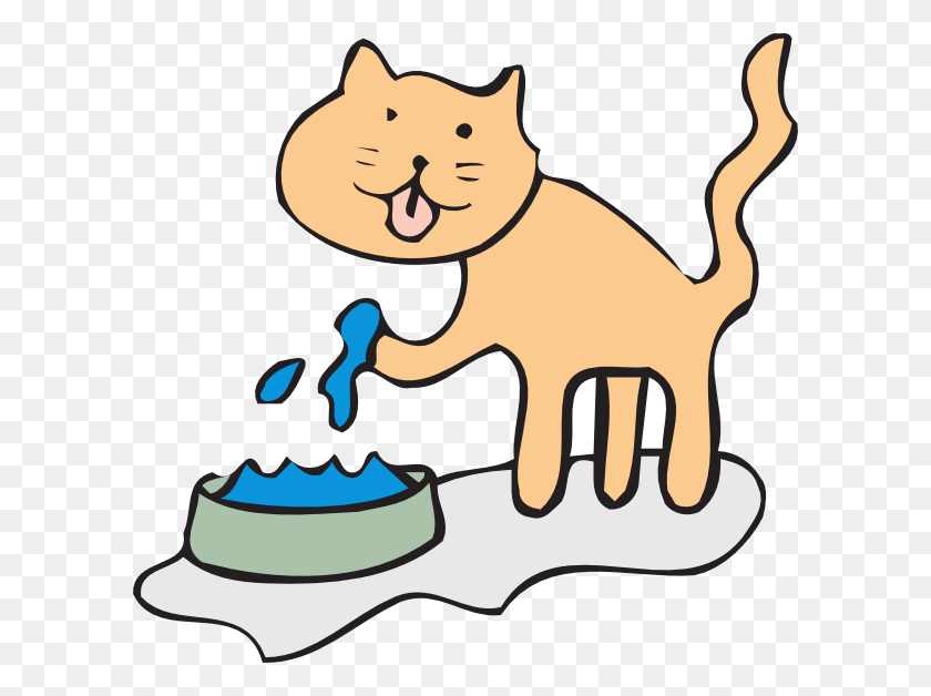 600x568 Cat Clipart Drinking Water - Cat Birthday Clipart