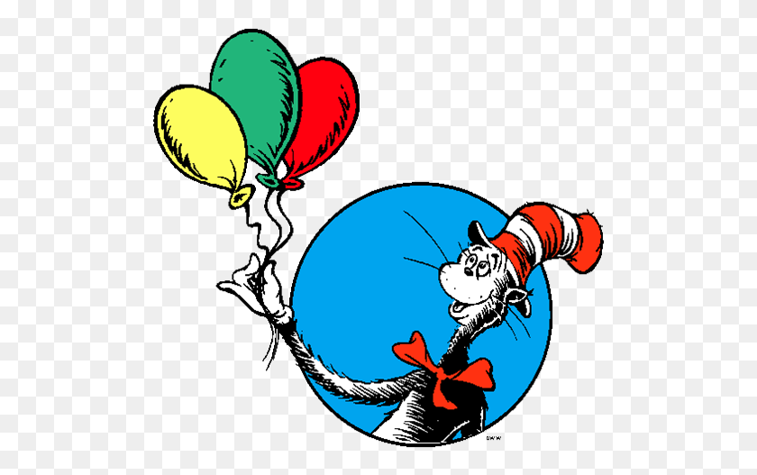 503x467 Cat In The Hat With Balloons - Seuss Clipart