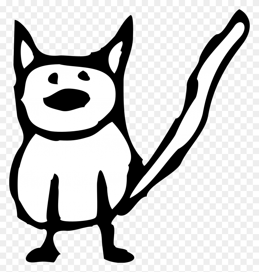 2555x2699 Cat Line Drawing Clip Art White Winging - Cat Sitting Clipart