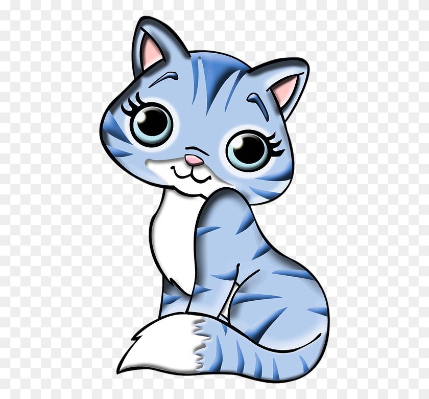 452x720 Gato Png De Dibujos Animados Azul - Cabeza De Gato Png