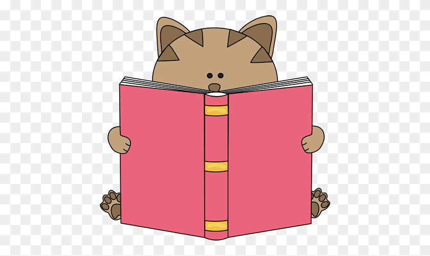 450x441 Кошка Читает Книгу Картинки - Чтение В Постели Клипарт