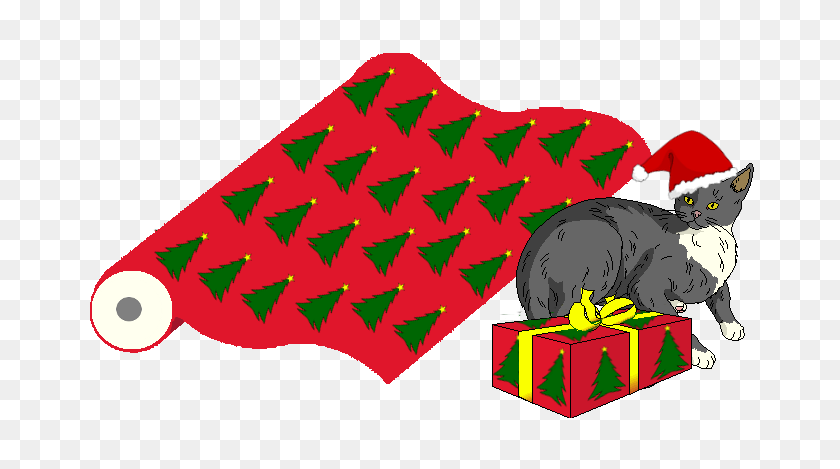 717x409 Cats, Christmas And Wrapping Presents - Wrapping Paper Clipart