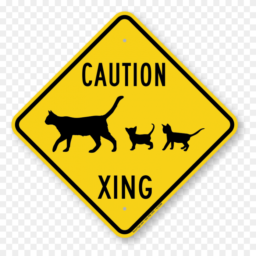 800x800 Caution Cat With Kittens Xing Sign Top Quality, Sku - Kittens PNG