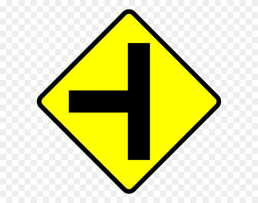 600x600 Caution T Junction Road Sign Clip Art - Caution PNG