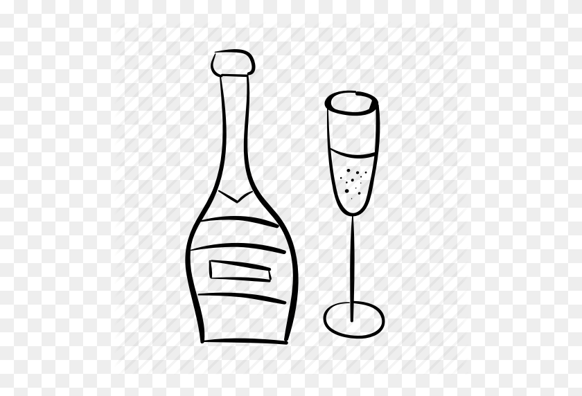512x512 Празднование, Шампанское И Значок Флейты - Флейта Черно-Белый Клипарт