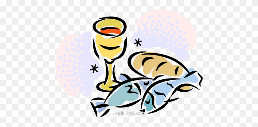 480x354 Chalice, Fish, Bread Royalty Free Vector Clip Art Illustration - Chalice Clipart