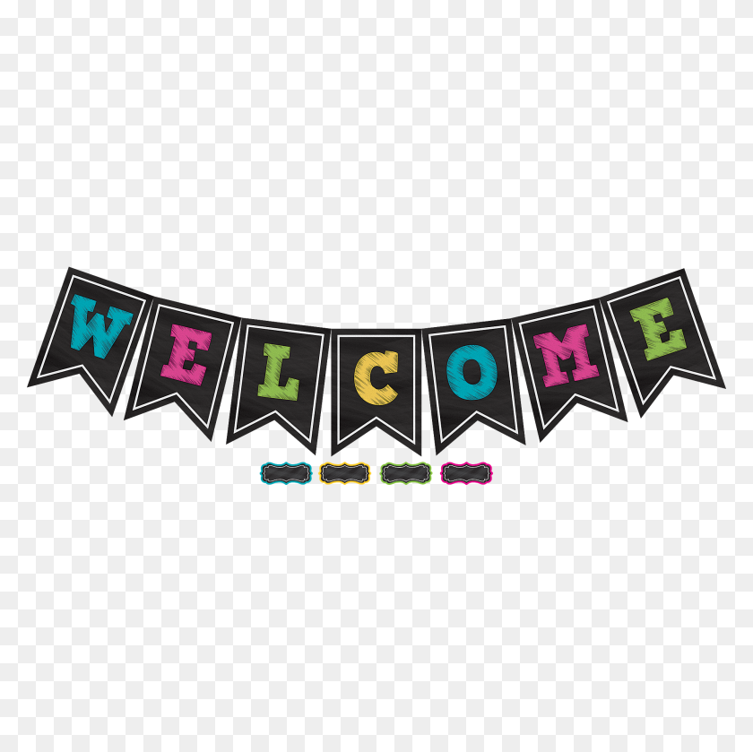 2000x2000 Chalkboard Brights Pennants Welcome Bulletin Board Display - Chalkboard Banner PNG