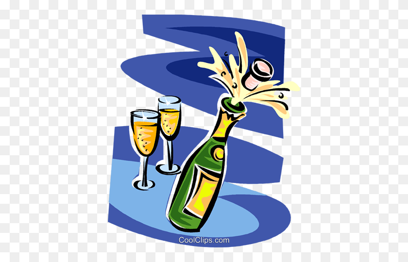 396x480 Champagne Bottle And Glasses Royalty Free Vector Clip Art - Champagne Bottle Clipart
