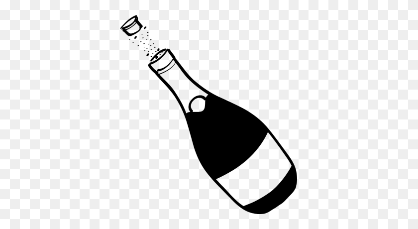 355x400 Бутылка Шампанского Клипарт Черно-Белые Картинки - Новогодний Клипарт Черно-Белый
