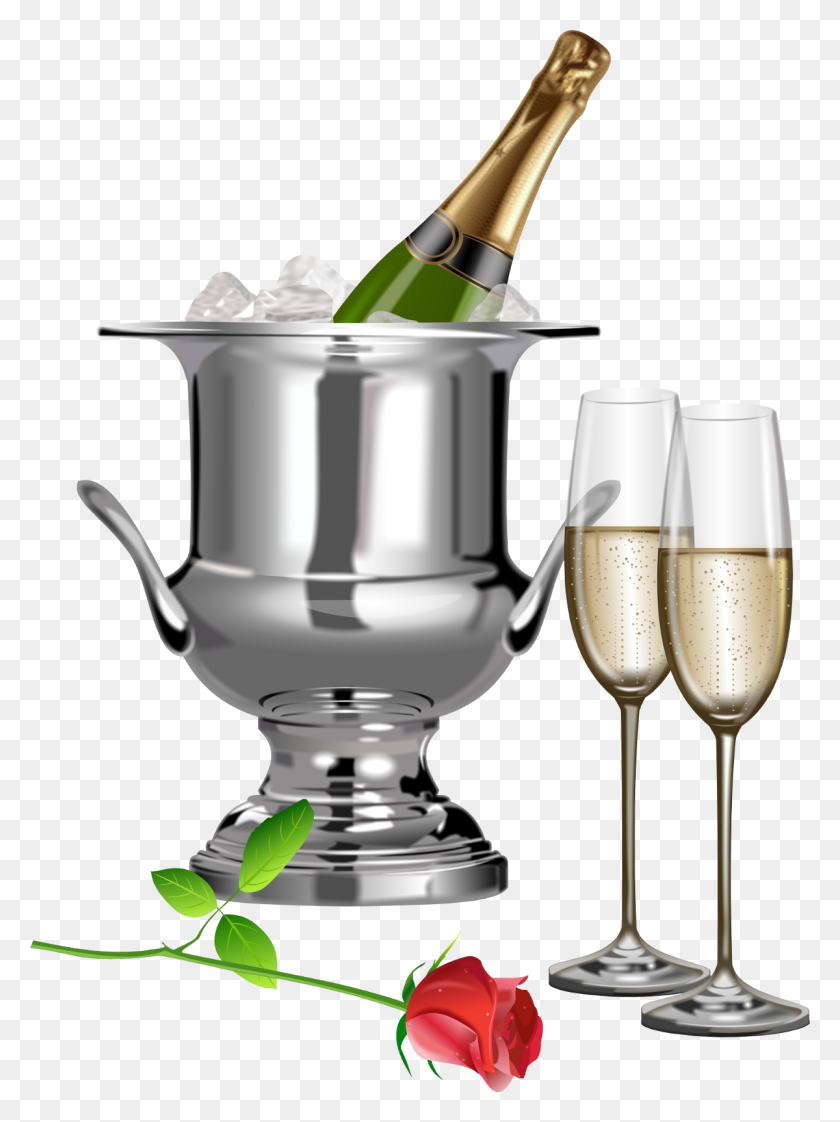 1200x1634 Шампанское Шампанское Фужеры И Роза Прозрачный Клипарт - Изображение Бутылки Вина Клипарт
