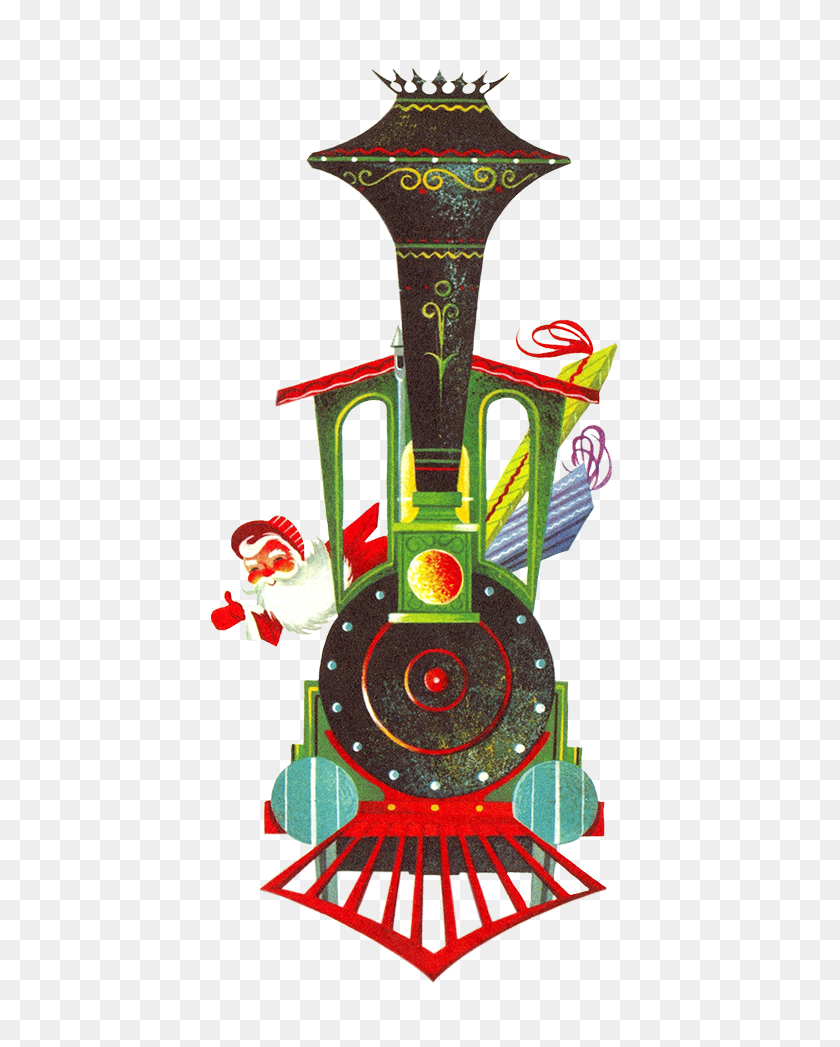 467x987 Очаровательные Старинные Рождественские Картинки - Старинный Поезд Клипарт