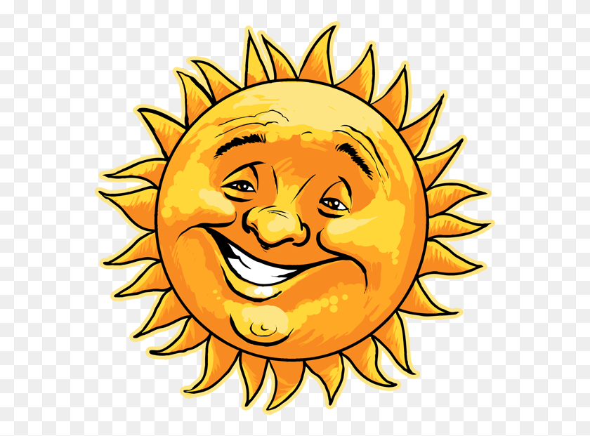 570x561 Веселый Улыбающийся Солнце Солнечный Человек Лицо Желтый Шар Круглый - Утренний Круг Клипарт