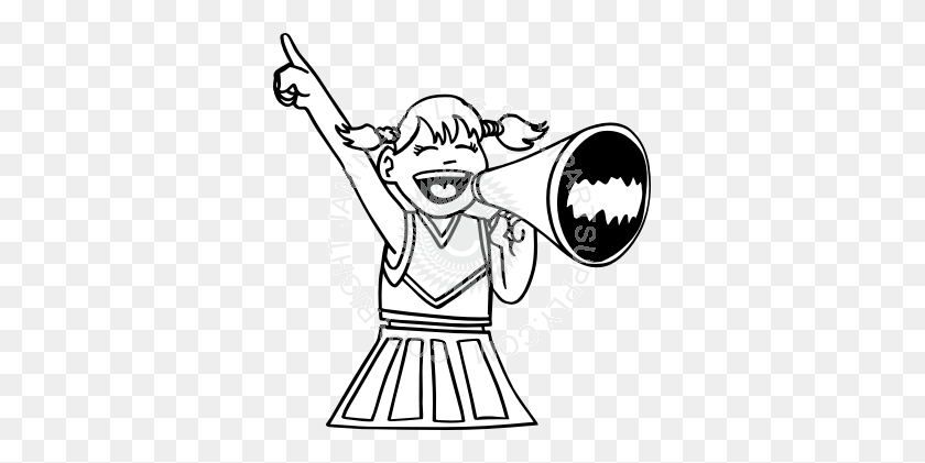 343x361 Cheerleader Girl Yelling In Bullhorn In Black And White - Girl Yelling Clipart